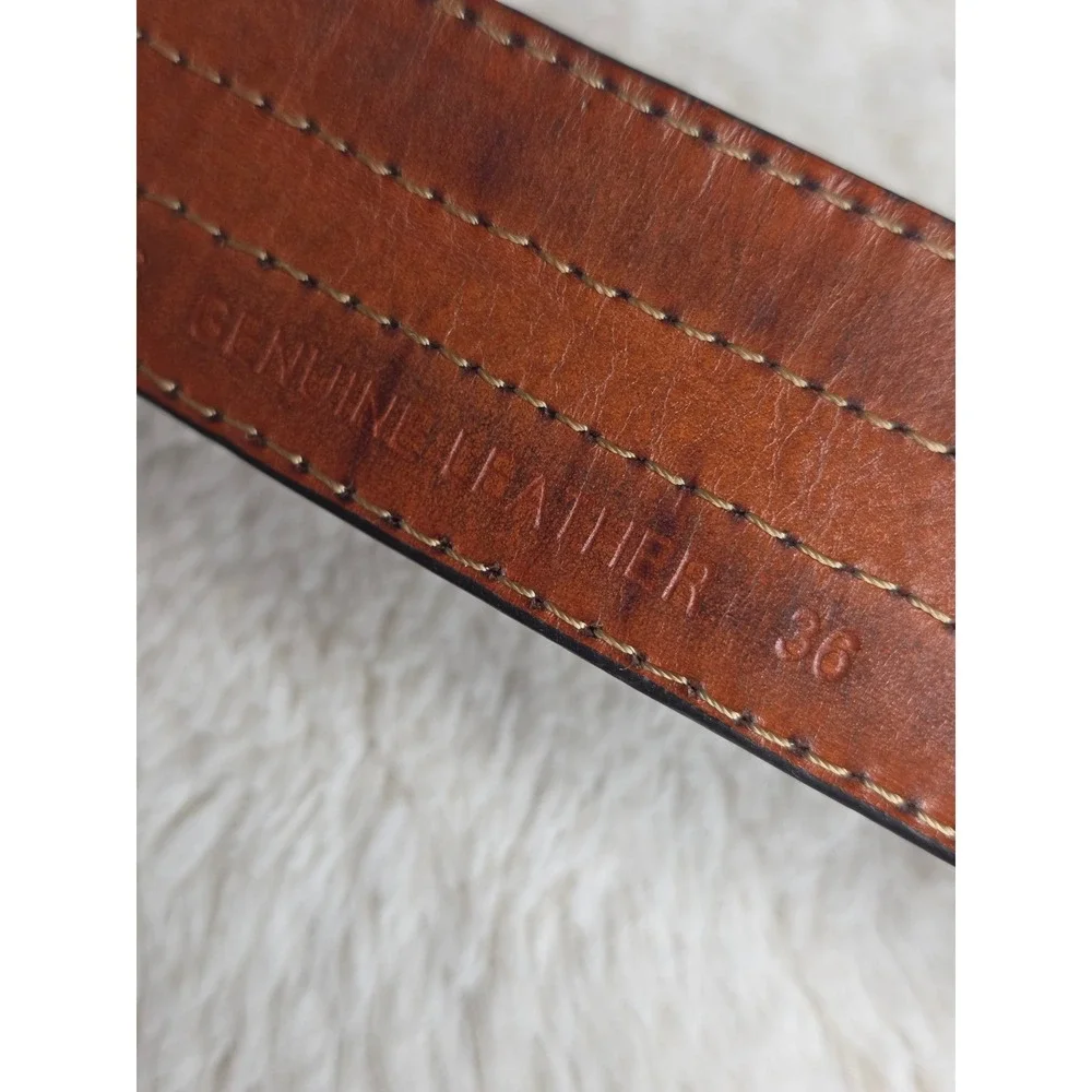 Carhartt Vintage M's Brown Genuine Leather Canvas Camo Belt Sz‎ 36 Triple Stitch